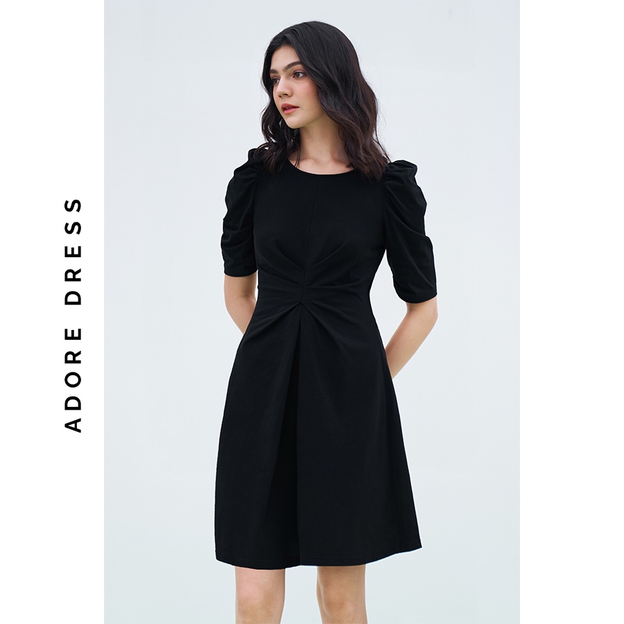 Đầm Cotton/polo dresses cotton đen và cam xếp ly eo 311DR5003 ADORE DRESS
