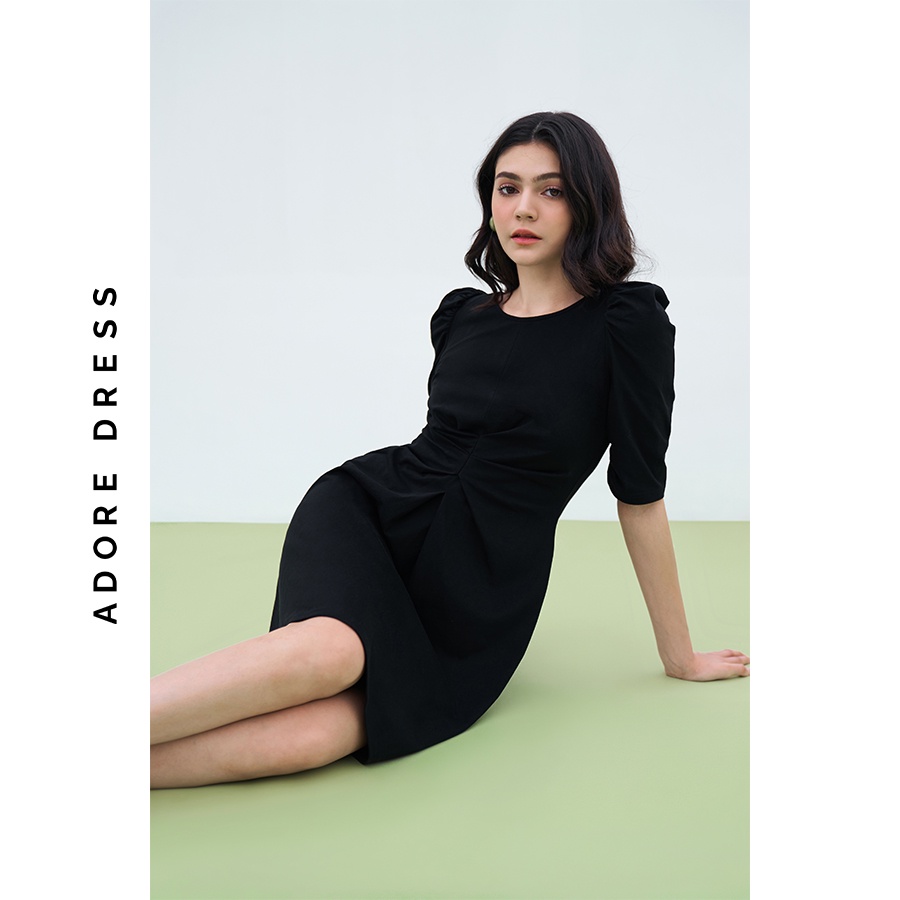Đầm Cotton/polo dresses cotton đen và cam xếp ly eo 311DR5003 ADORE DRESS