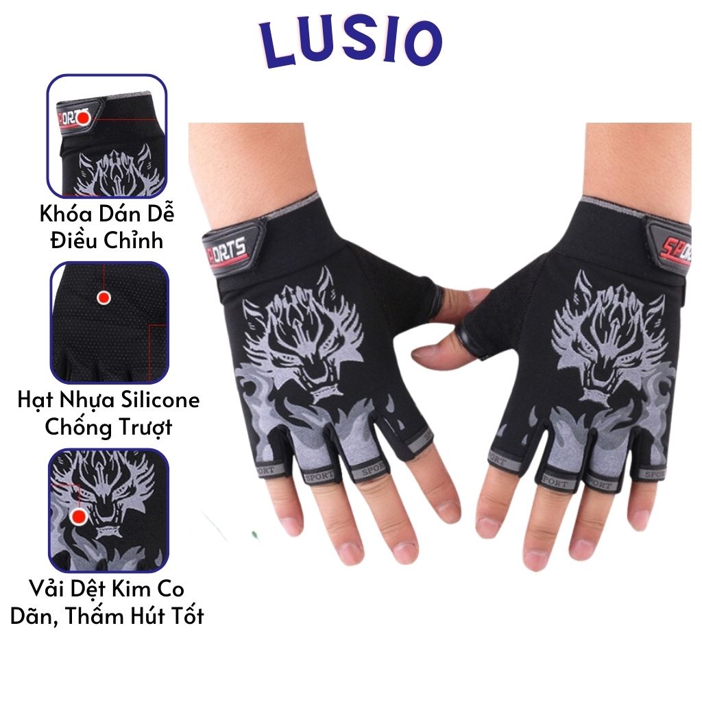 Găng Tay Phượt, Thể Thao, Xe Máy Hình Hổ Cụt Ngón - Vải Dày, Có Hạt Nhựa Bám Tốt, Thấm Hút Mồ Hôi