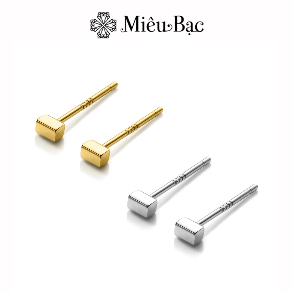 Bông tai bạc nữ Miêu Bạc khối vuông cá tính 2 màu chất liệu s925 phụ kiện trang sức nữ MB12