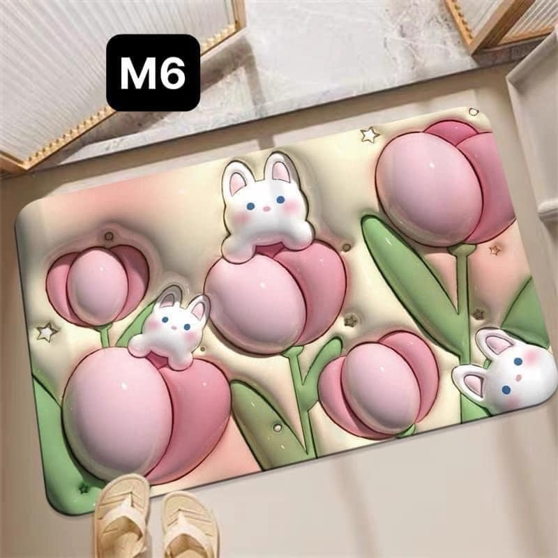 Thảm chùi chân 3D trải sàn nhà bếp nhà tắm đế cao su thấm hút chỉ 3s chống trượt dễ làm sạch