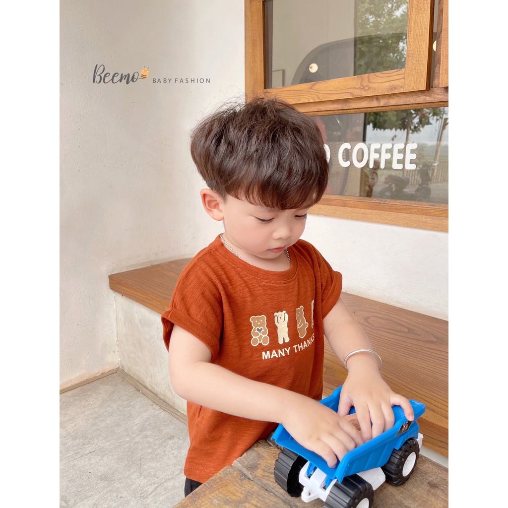 Áo phông cotton unisex cho bé, áo thun cộc tay mềm mát hoạ tiết gấu Beemo