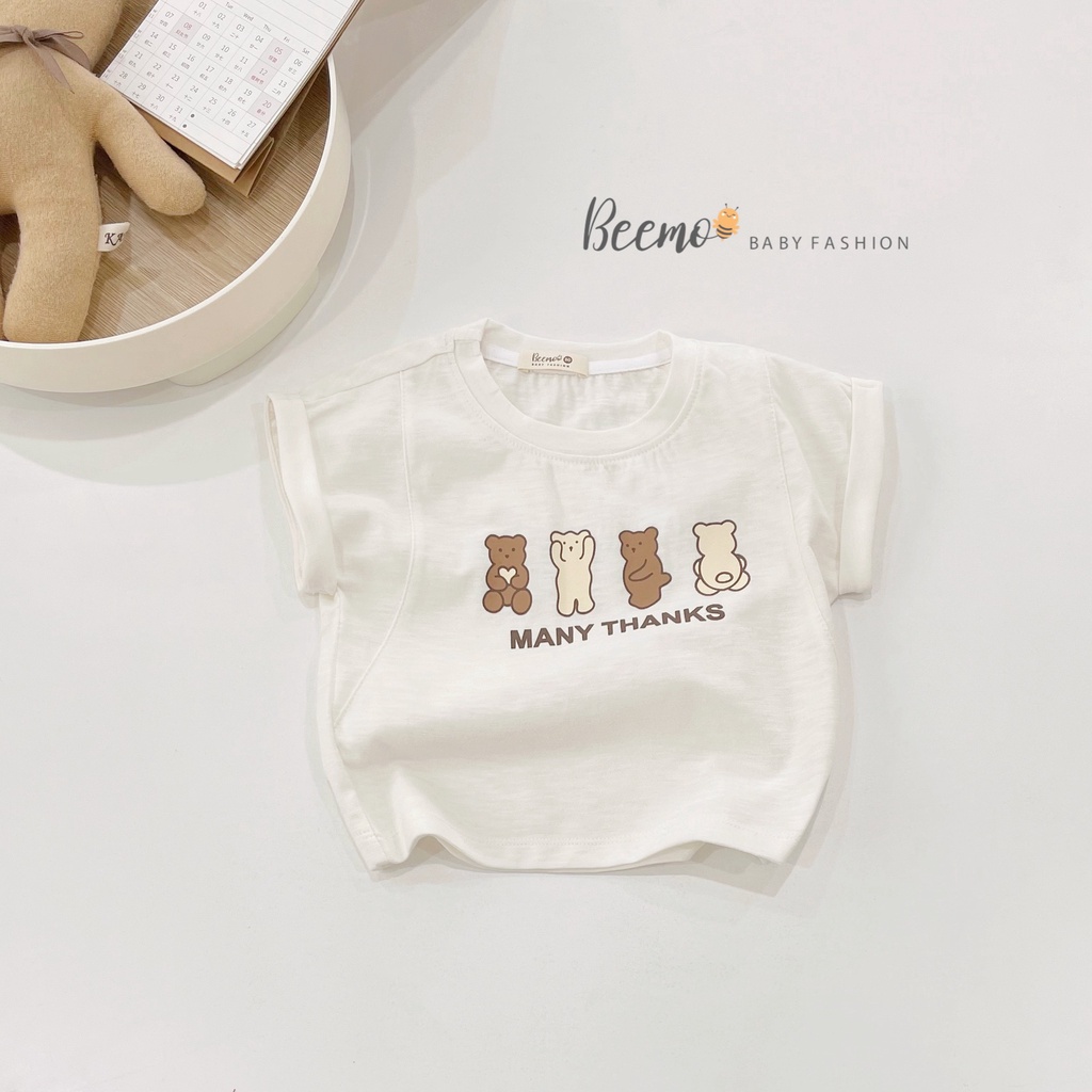 Áo phông cotton unisex cho bé, áo thun cộc tay mềm mát hoạ tiết gấu Beemo