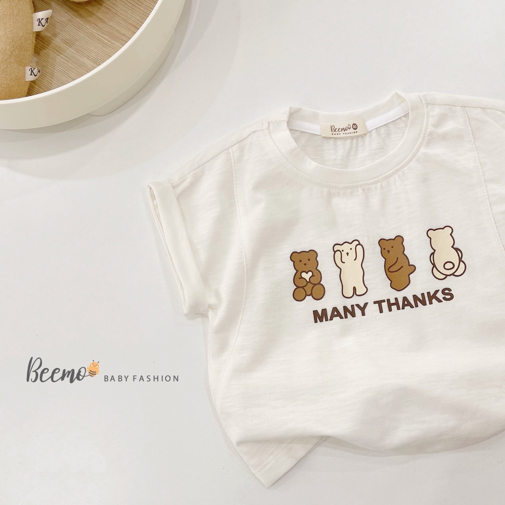 Áo phông cotton unisex cho bé, áo thun cộc tay mềm mát hoạ tiết gấu Beemo