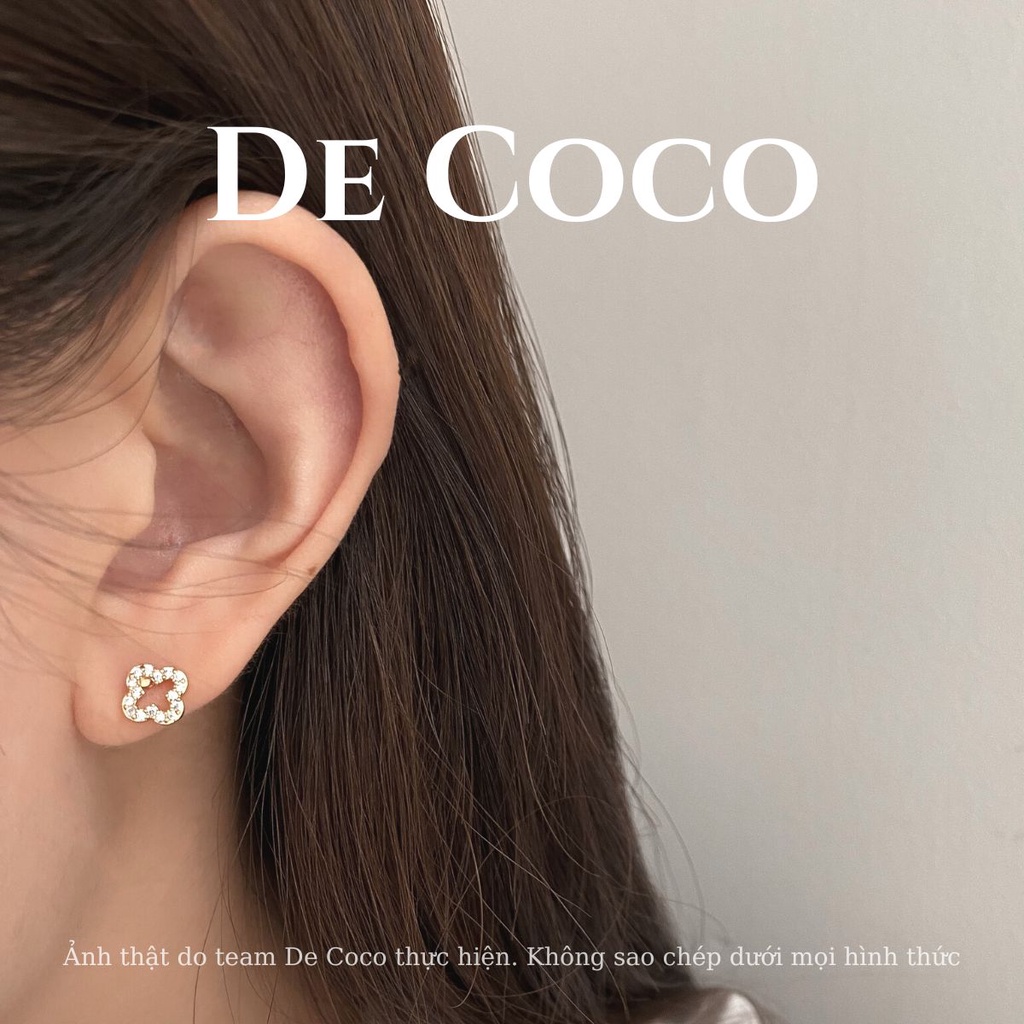 Khuyên tai nữ De Coco Laki thép y tế cỏ 4 lá đính đá