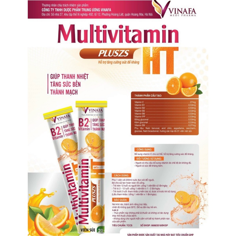 Viên sủi bổ sung Vitamin C MULTIVITAMIN,tăng dề kháng, tuýp 20 viên