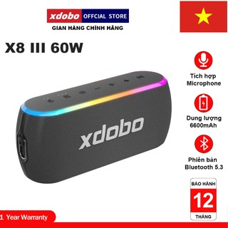  Loa Bluetooth Xdobo X8 III Công suất 60W Chống nước IPX6 Có Đèn Led Theo Nhạc Hỗ Trợ Thẻ TF - Bảo Hành 12 Tháng 