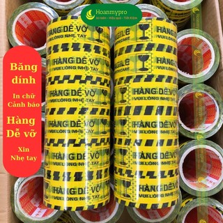 Băng dính hàng dễ vỡ băng keo in chữ cảnh báo hàng dễ vỡ xin nhẹ tay 6 cuộn màu vàng đen