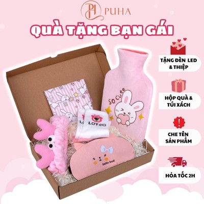 Combo túi chườm bụng kinh PUHA 1000ml sưởi ấm giữ nhiệt, trườm nóng hỗ trợ giảm đau cho bạn nữ, món quà tặng người yêu