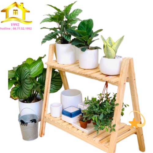 Giá Để Chậu Hoa Cây Cảnh Chữ A 2 Tầng/Kệ Cây Cảnh Gỗ Thông đa năng