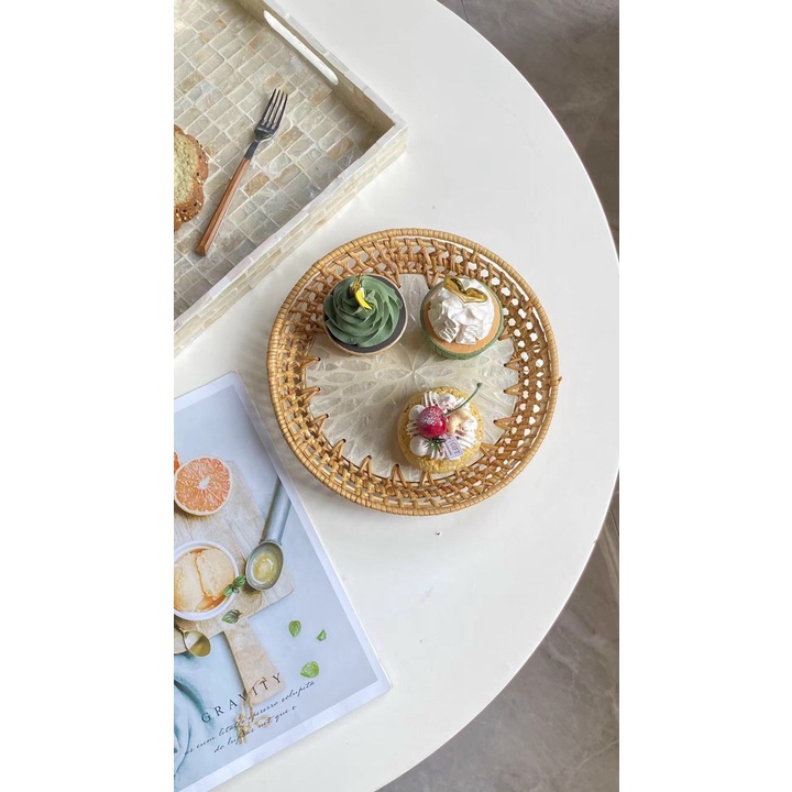 Đĩa mây khảm trai cao cấp đựng đồ đa năng, trang trí nhà hàng khách sạn 24cm giá tại xưởng