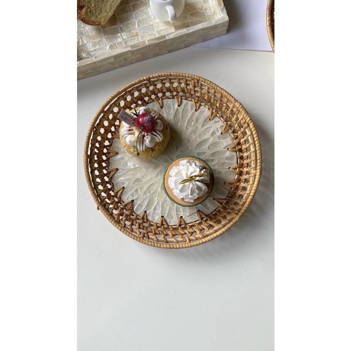 Đĩa mây khảm trai cao cấp đựng đồ đa năng, trang trí nhà hàng khách sạn 24cm giá tại xưởng