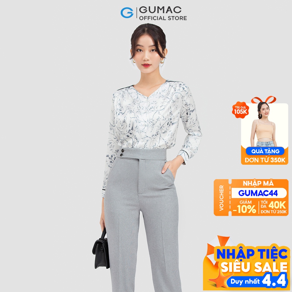 Áo sơ mi nữ thời trang GUMAC thiết kế xếp vai họa tiết AC05076