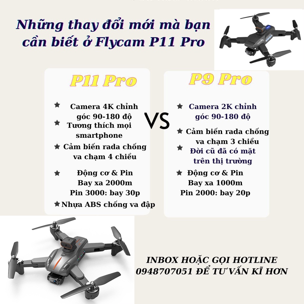 Máy bay điều khiển từ xa mini, Flycam giá rẻ P9 P11 2 camera HD - cảm biến 4 chiều thông minh - dung lượng pin 2500mAh