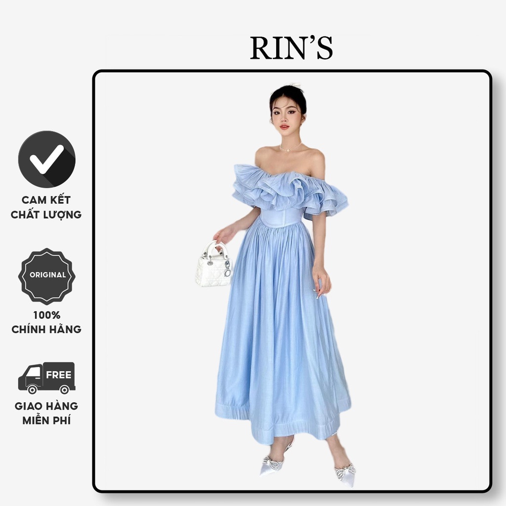 Đầm Trễ Vai Voan Tơ 2 Lớp RIN'S Quảng Châu Cao Cấp Luxi Dress L154 - Váy thiết kế xòe dáng dài sang chảnh
