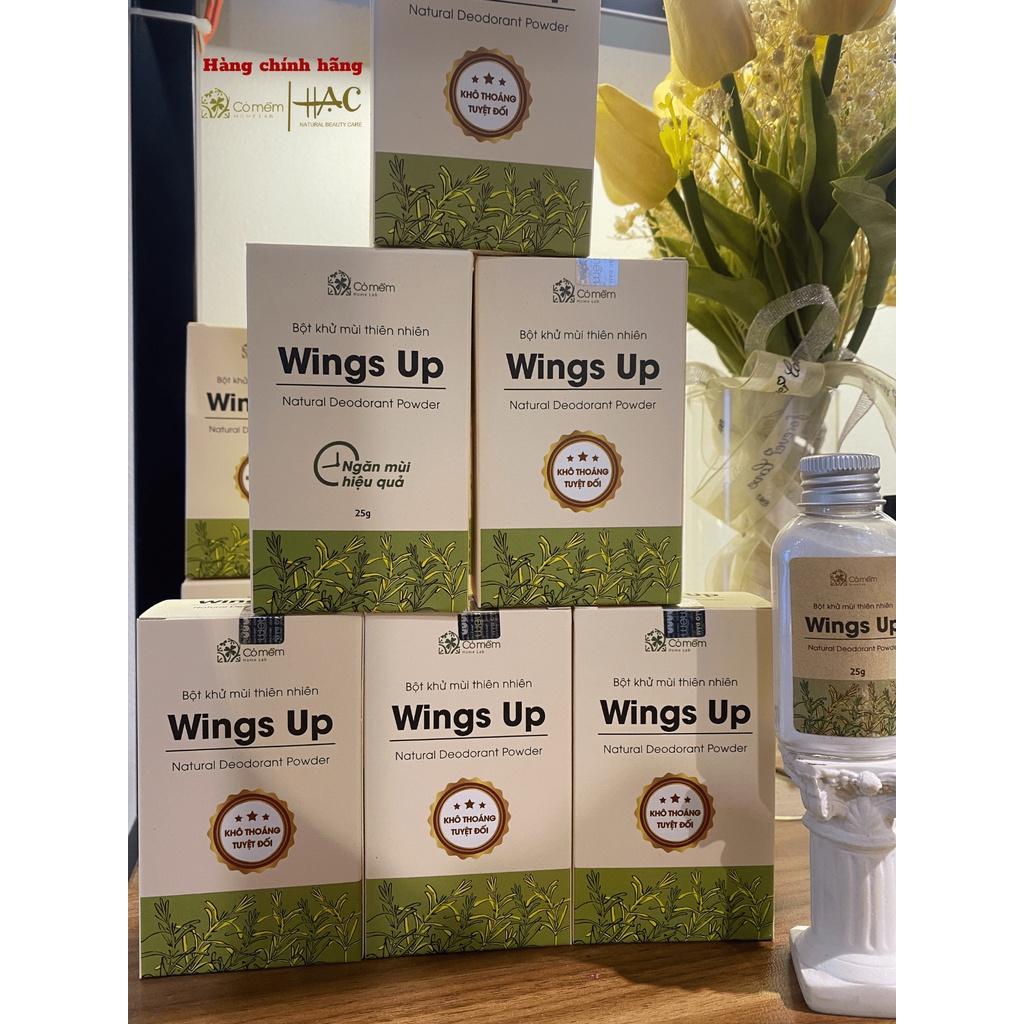 Bột khử mùi Wings Up, khử mùi vùng da dưới cánh và chân làm sạch vi khuẩn và mùi hôi - Cỏ Mềm - HẠC Natural Beauty Care