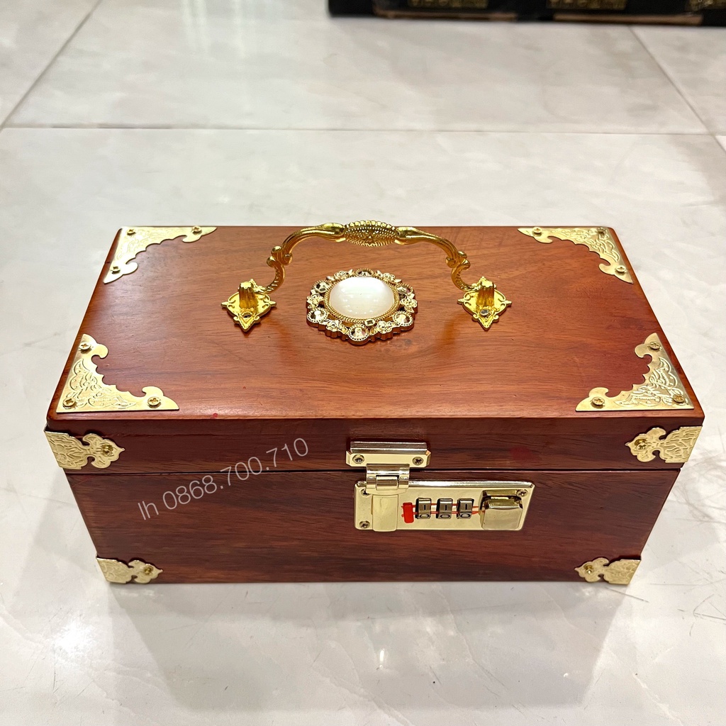 Hộp đựng trang sức gỗ hương gắn họa tiết cao cấp , hộp gỗ đựng tiết kiệm