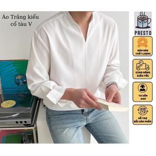 Áo sơ mi nam cổ tàu , cổ trụ dáng ôm hàn quốc giấu khuy - vải lụa đẹp mới nhất 2 màu trắng ,màu đen