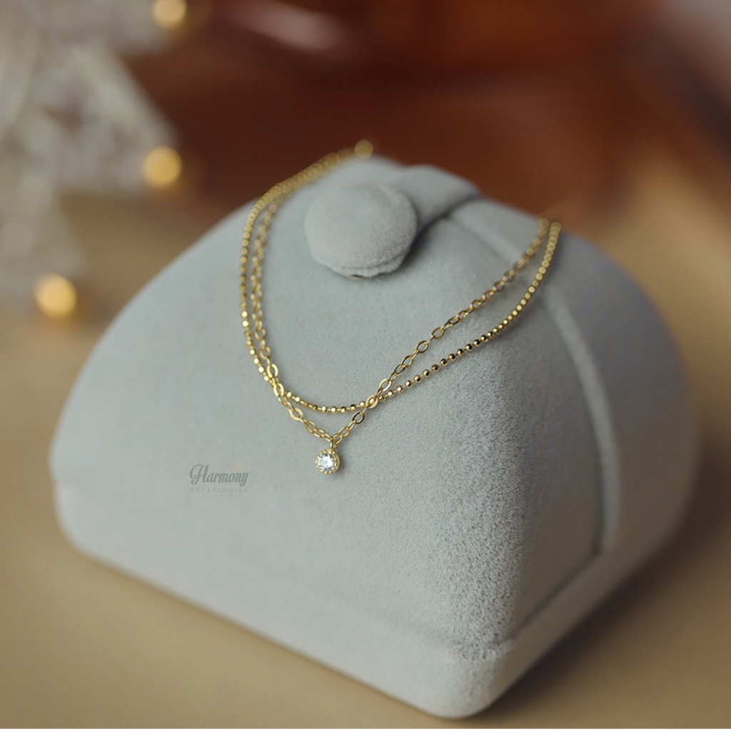 Lắc tay bạc nữ mạ vàng s925 đính đá 2 sợi kép basic sang trọng | HARMONY ACCESSORIES VT35