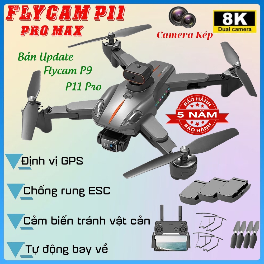 Máy bay điều khiển từ xa mini, Flycam giá rẻ P9 P11 2 camera HD - cảm biến 4 chiều thông minh - dung lượng pin 2500mAh