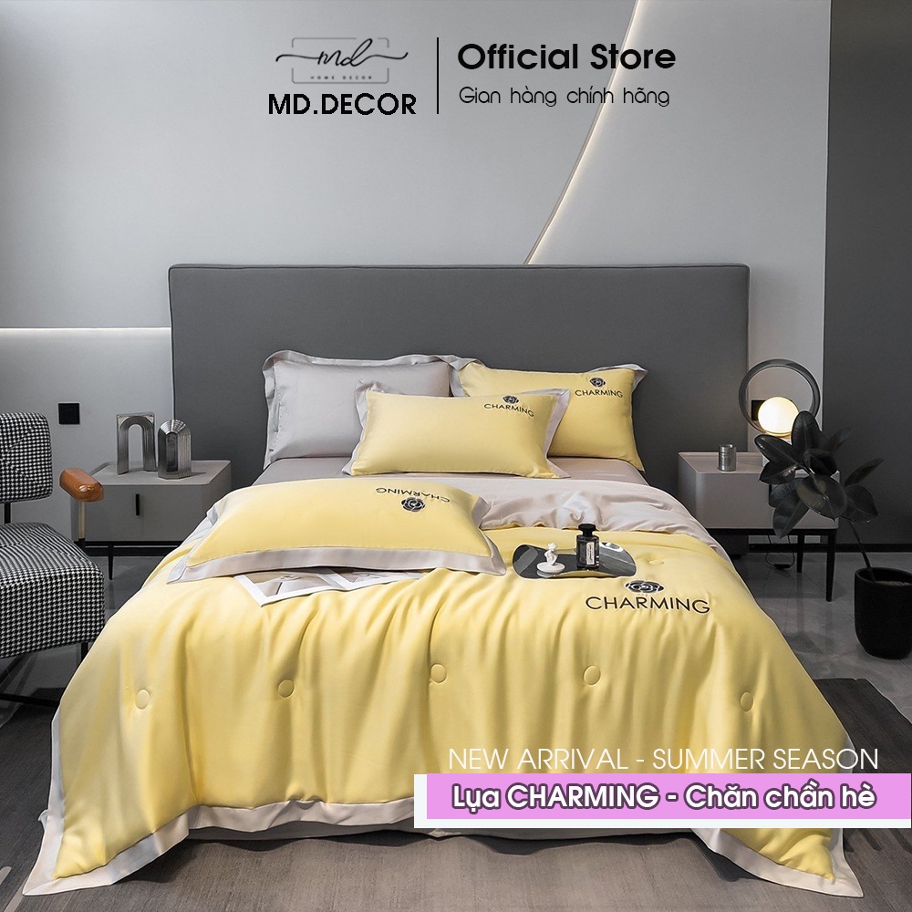 Bộ chăn ga gối Lụa Charming MD. DECOR - Bedding họa tiết trơn màu nhiều kích thước may drap bọc nệm M4/M6/M8