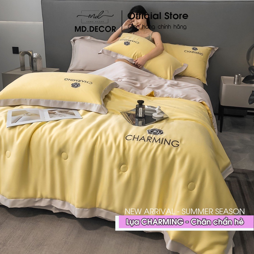 Bộ chăn ga gối Lụa Charming MD. DECOR - Bedding họa tiết trơn màu nhiều kích thước may drap bọc nệm M4/M6/M8