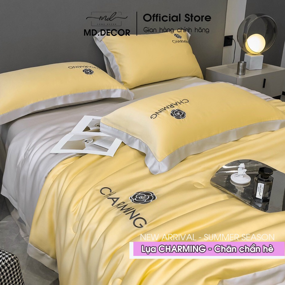 Bộ chăn ga gối Lụa Charming MD. DECOR - Bedding họa tiết trơn màu nhiều kích thước may drap bọc nệm M4/M6/M8