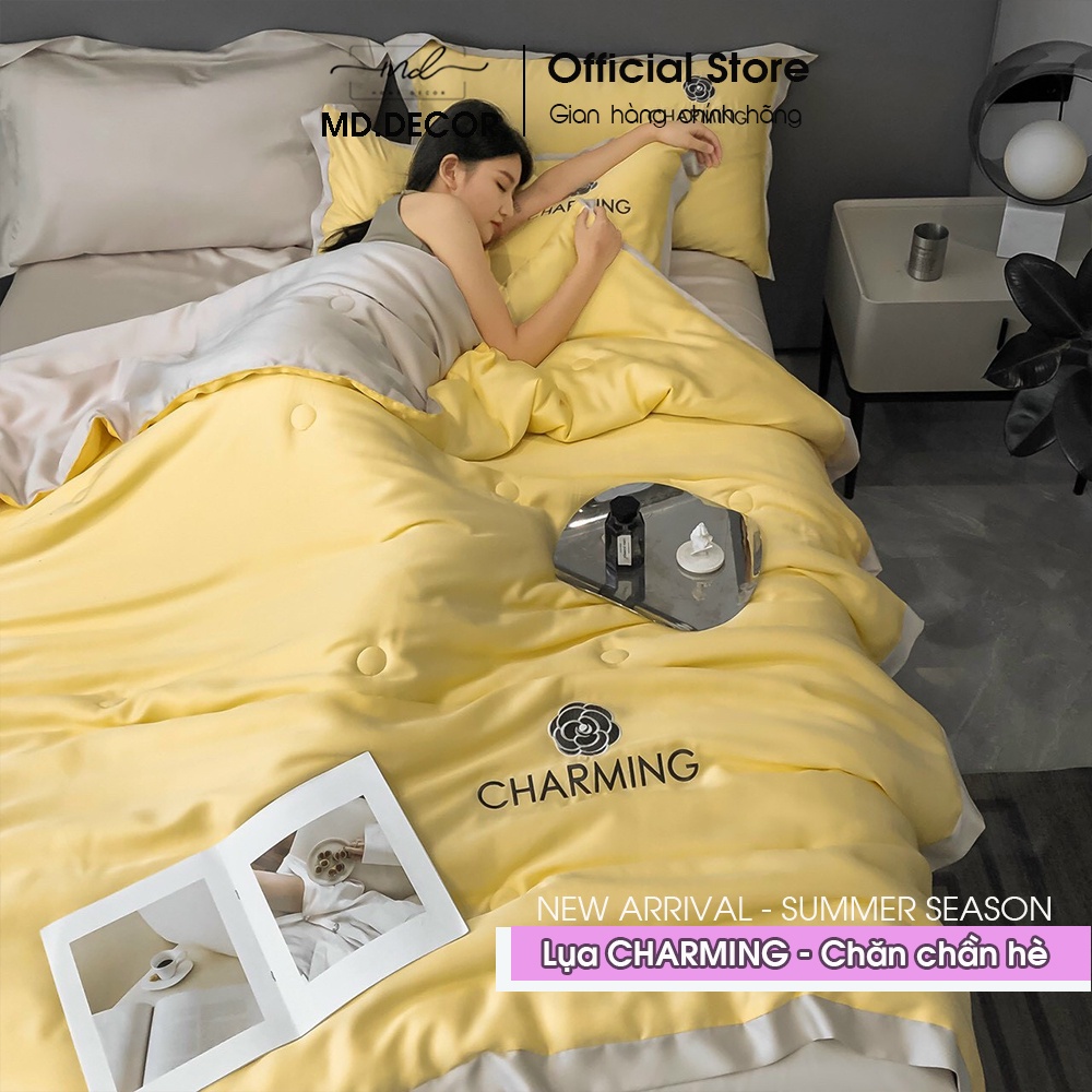 Bộ chăn ga gối Lụa Charming MD. DECOR - Bedding họa tiết trơn màu nhiều kích thước may drap bọc nệm M4/M6/M8