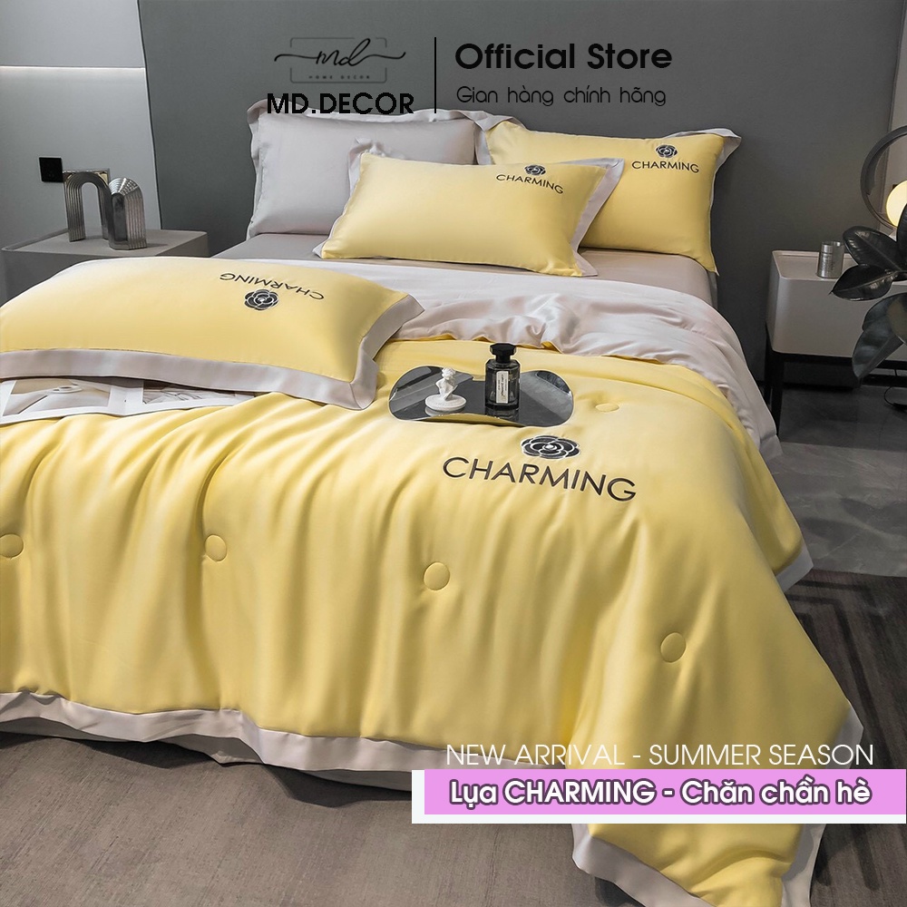 Bộ chăn ga gối Lụa Charming MD. DECOR - Bedding họa tiết trơn màu nhiều kích thước may drap bọc nệm M4/M6/M8
