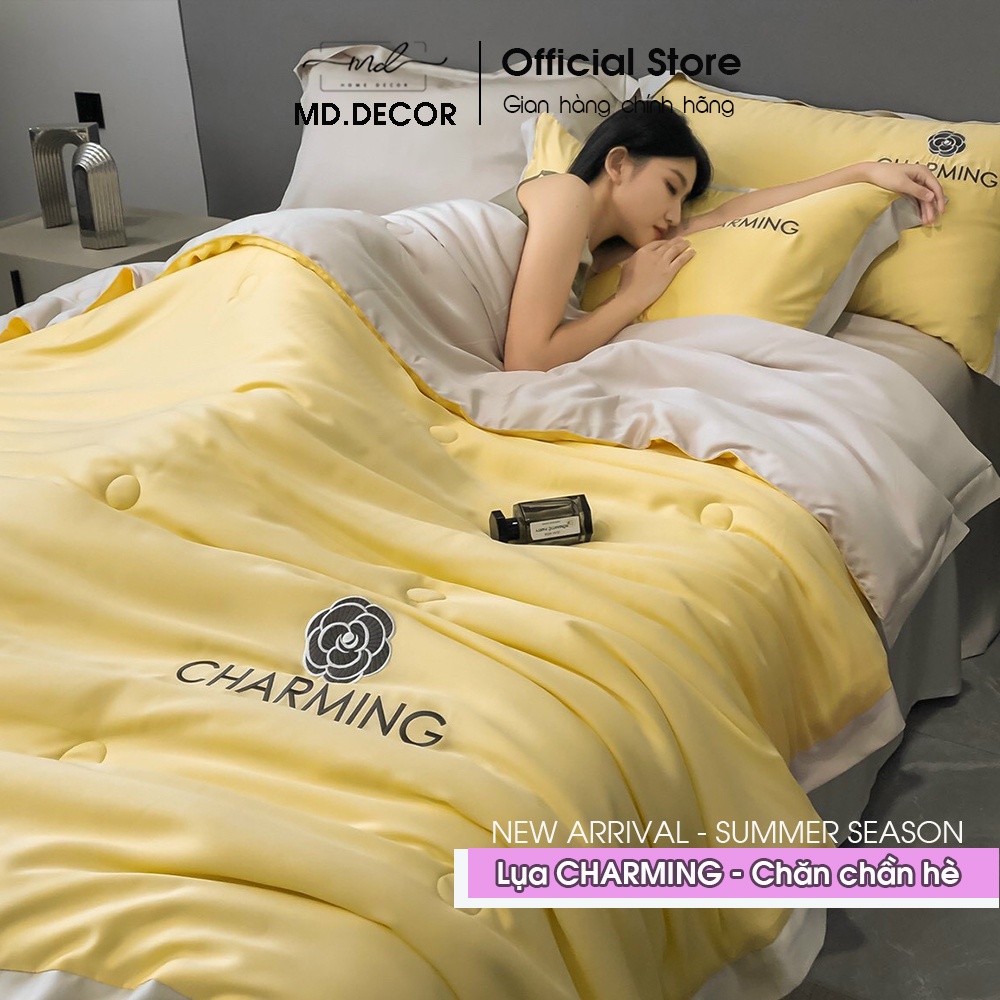 Bộ chăn ga gối Lụa Charming MD. DECOR - Bedding họa tiết trơn màu nhiều kích thước may drap bọc nệm M4/M6/M8