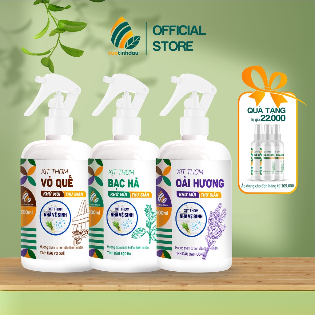 Bình Xịt Thơm Khử Mùi Phòng Nhà Vệ Sinh Toilet 500ml VUATINHDAU Tinh Dầu Sả Chanh, Vỏ Quế Xịt Khử Mùi Toilet Nhà Tắm