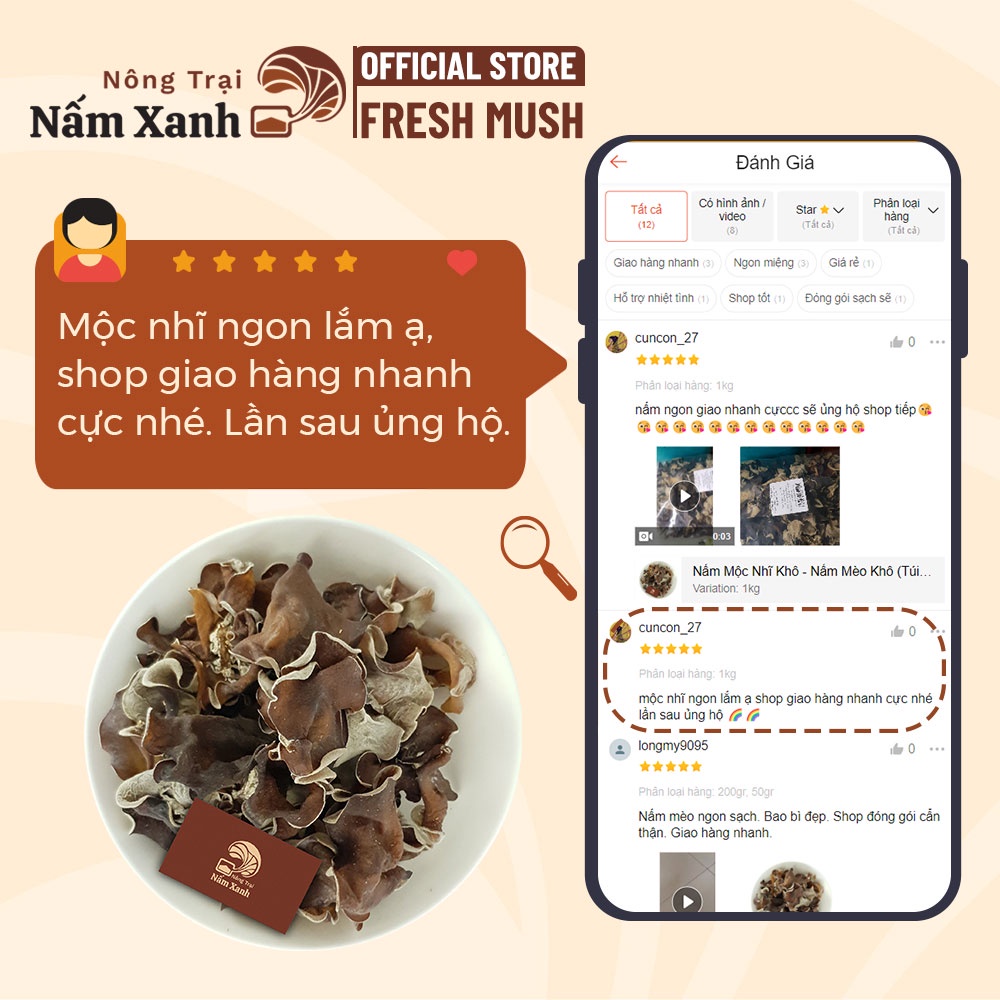 Nấm Mèo (Mộc Nhĩ) Khô Túi 50gr 100gr 200gr Nguyên Miếng Ngon Giòn - Nông Trại Nấm Xanh