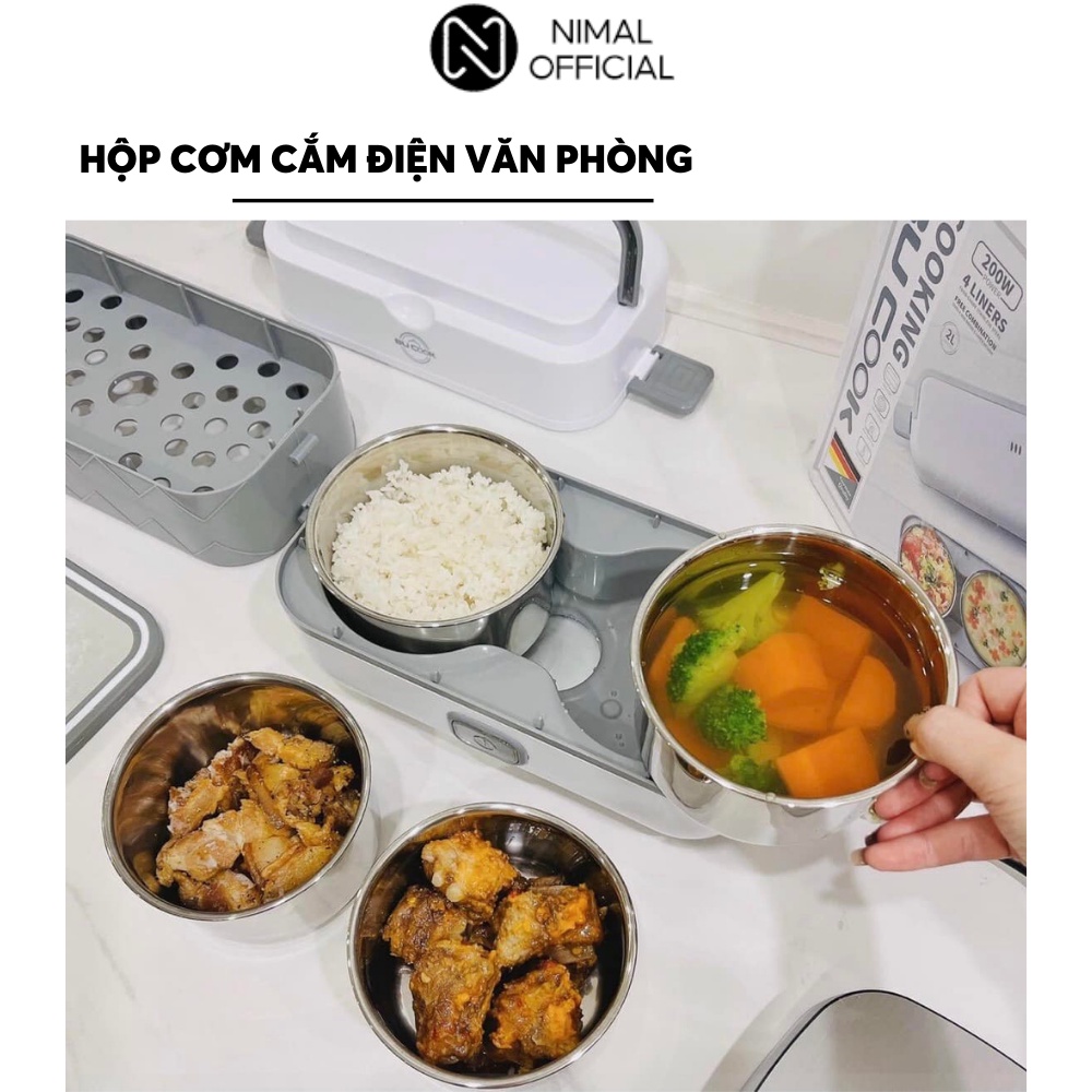 Hộp cơm cắm điện văn phòng giữ nhiệt Nimal 2 tầng 4 ngăn bát inox 304