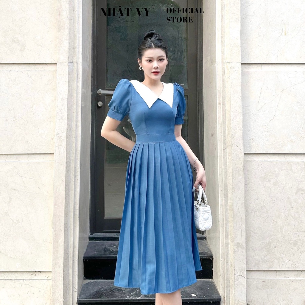 Đầm dự tiệc Nhật Vy cổ tim phối bèo tay phồng chiết eo xếp ly dáng dài chất lụa phù hợp đi chơi du lịch - D2658