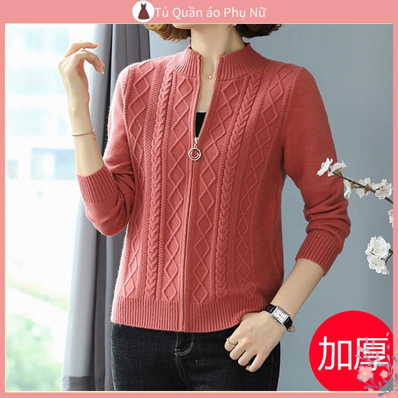 O Áo sweater Dệt Kim Kho C D t Kim Tay D I Cho Nữ#Áo Khoác Sweater Dáng Rộng Phối Khóa Kéo Thời Trang Xuân Thu Có Size Lớn 39