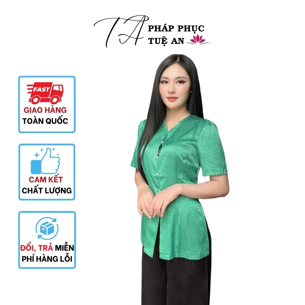 Áo bà ba cách tân tay cộc, đồ bà ba nữ đi lễ chùa, đồ lam đi chùa mềm mịn cao cấp - Tuệ An
