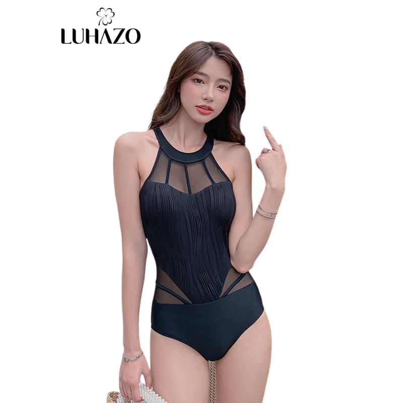 Bikini 1 mảnh đi biển LUHAZO liền thân dáng ôm phối ren sang chảnh cổ yếm sang chảnh phong cách sexy hở lưng 2523 DK4T3