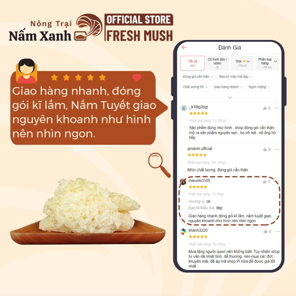 Nấm Tuyết (Ngân Nhĩ) Khô Ngon Giòn Sạch Túi 50gr 100gr 200gr - Nông Trại Nấm Xanh