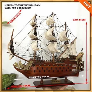 [Dài 46cm - chuẩn xuất khẩu] Mô hình thuyền gỗ thuyền trang trí tàu chiến cổ Soleil Royal - Gỗ căm xe - Thân tàu dài 40c