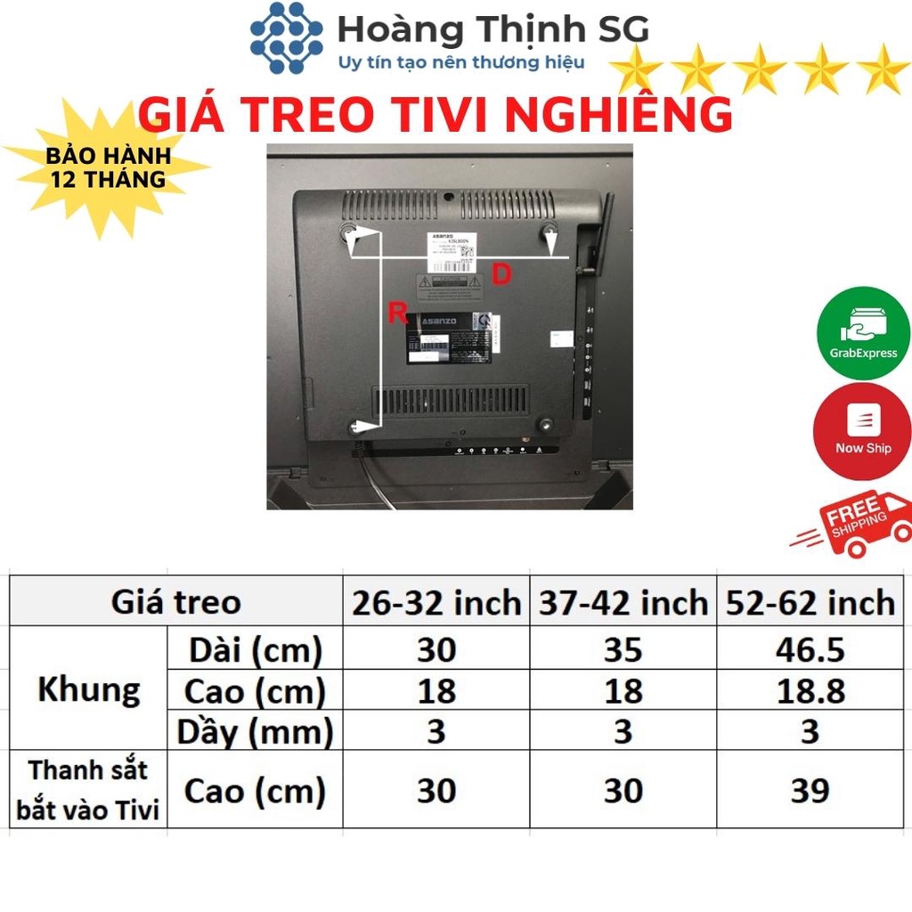 Giá treo tivi 26in-32in nghiêng, khung treo tivi 37in-42in nghiêng, giá treo tv 42in-62in