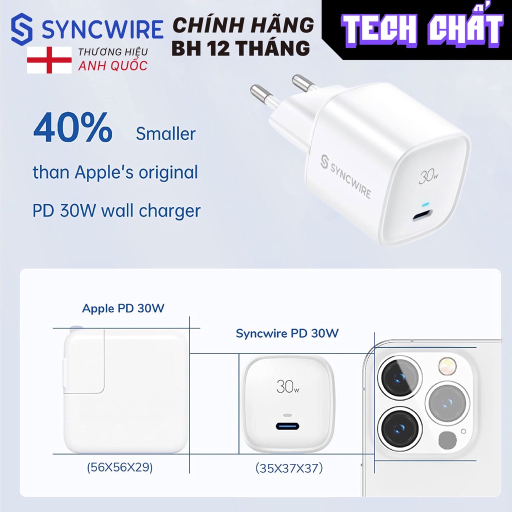 Củ sạc nhanh 30W GAN chính hãng AUKEY PA-Y30S cực nhỏ gọn cho iphone 6 7 8 se x xr xs 11 12 13 14 plus pro max tech chất