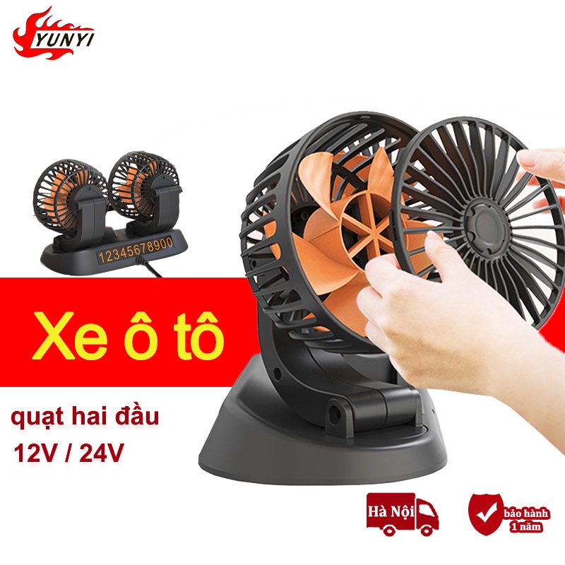 Quạt đôi mini trong ô tô xe hơi,quạt máy đôi mini 12v, 24v, xoay 360 độ đầu USB dùng điện quạt mini dùng chuyên cho xe hơi