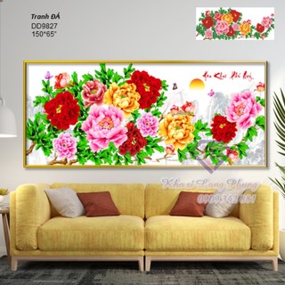 Tranh đính đá - tranh thêu chữ thập hoa khai phú quý d9827 150x65 cm-dv6624 125x55 cm - chưa đính -tranh đính đá giá