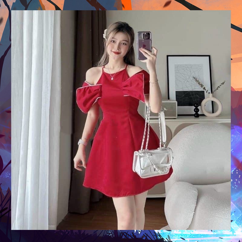 Đầm Nữ Dự Tiệc Dạ Hội Cổ Yếm Nơ Tay Có Viền - Thời Trang Dressery Store
