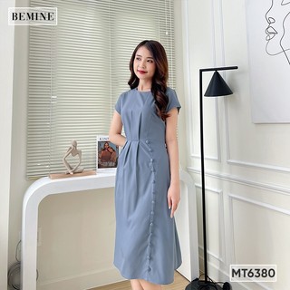 Đầm công sở cổ tròn xếp ly eo BEMINE MT6380