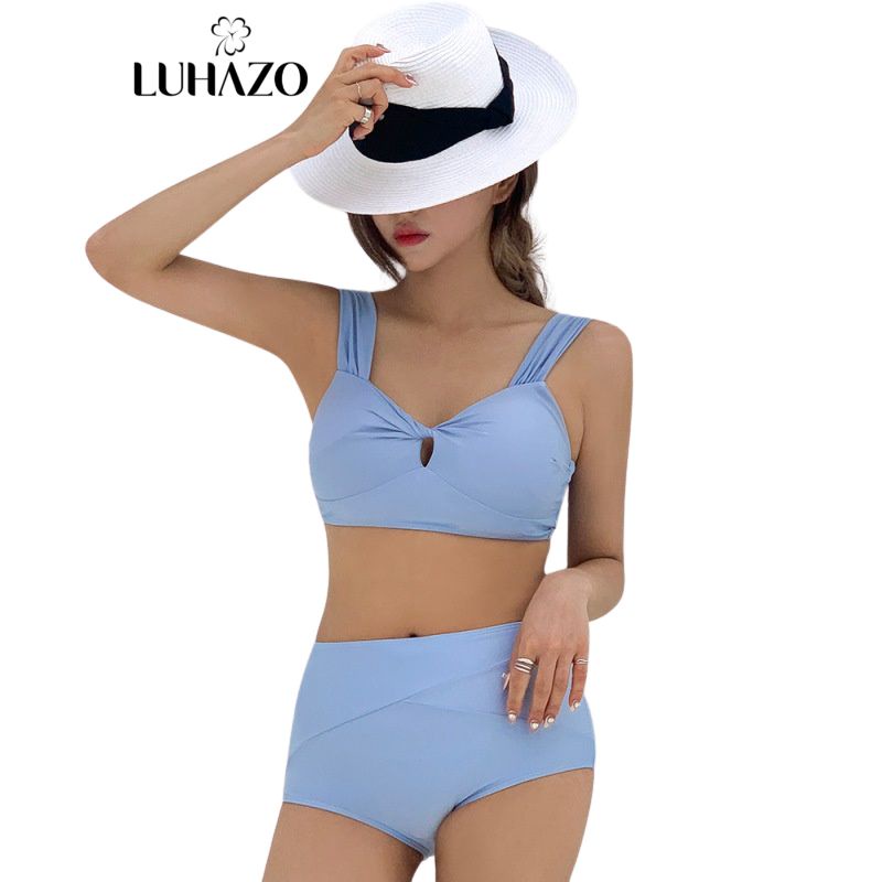 Bikini đi biển 2 mảnh  LUHAZO 2 dây bản to xoắn ngực sexy cạp cao che bụng tốt nâng ngực hở lưng chất đẹp 2536 DK4T304