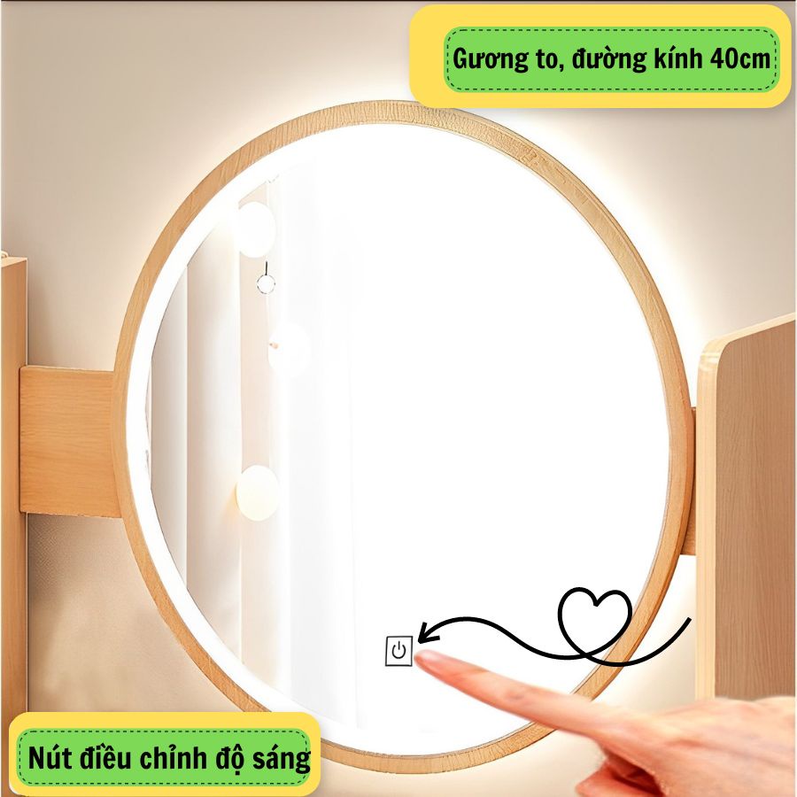 Bàn trang điểm có đèn led giá rẻ MANZI DECOR (AK01) đẹp 100x50x118 chân gỗ to tiện lợi có gương xinh xắn cho các nàng | BigBuy360 - bigbuy360.vn