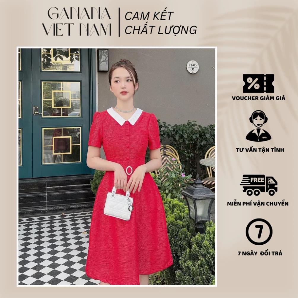 Đầm Xoè Dấu Bụng Cổ Bẻ Sơ Mi Sang Trọng, Váy Đầm Công Sở GANANA Cao Cấp Chiết Eo Tinh Tế, Thời Trang - ĐK02