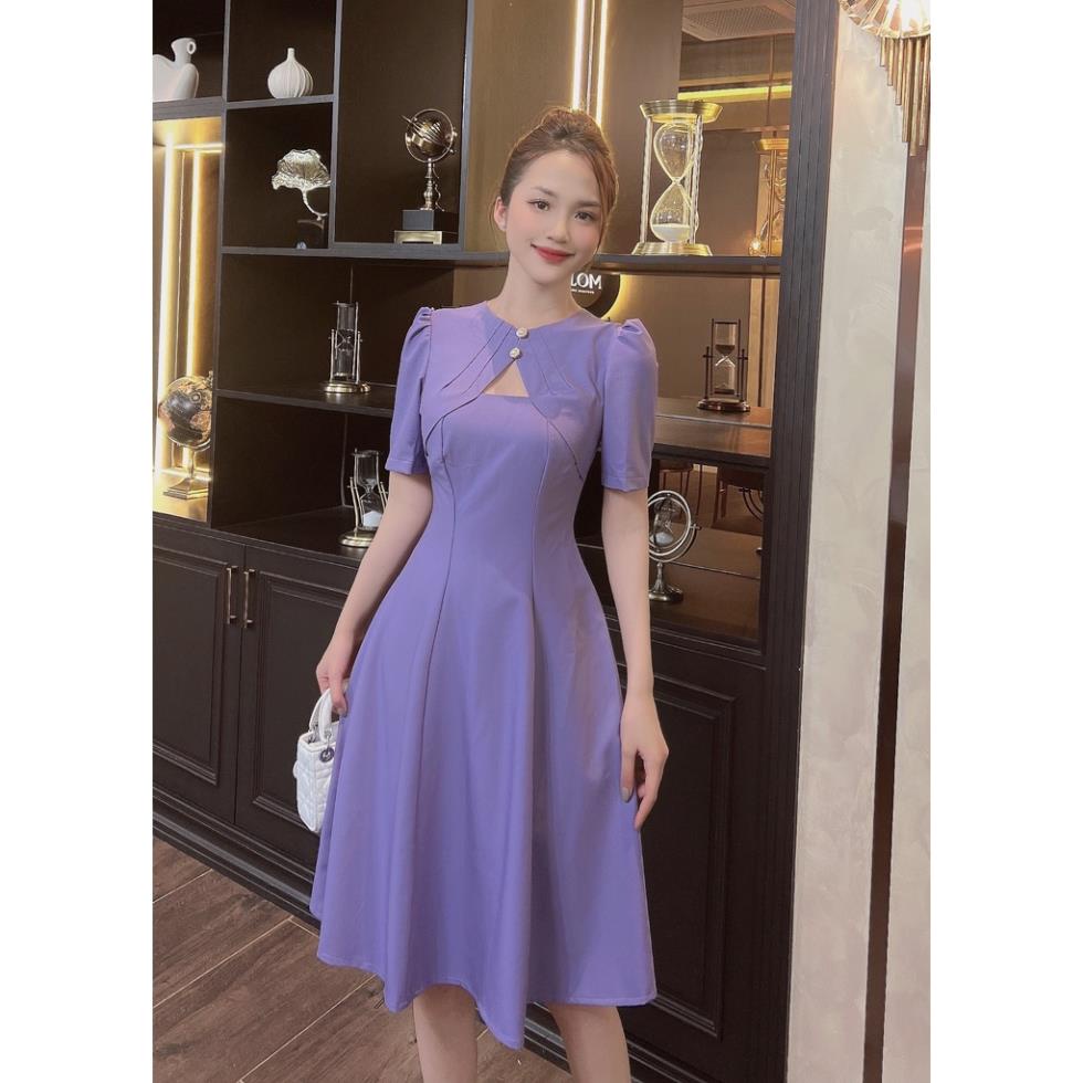 Đầm Tím Trơn Cách Điệu Thời Trang Sang Trọng, Váy Đầm Công Sở GANANA Cao Cấp - ĐHCT10