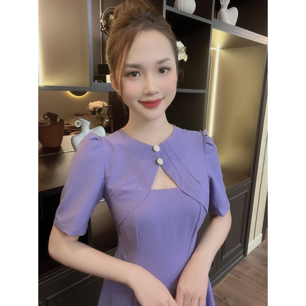 Đầm Tím Trơn Cách Điệu Thời Trang Sang Trọng, Váy Đầm Công Sở GANANA Cao Cấp - ĐHCT10